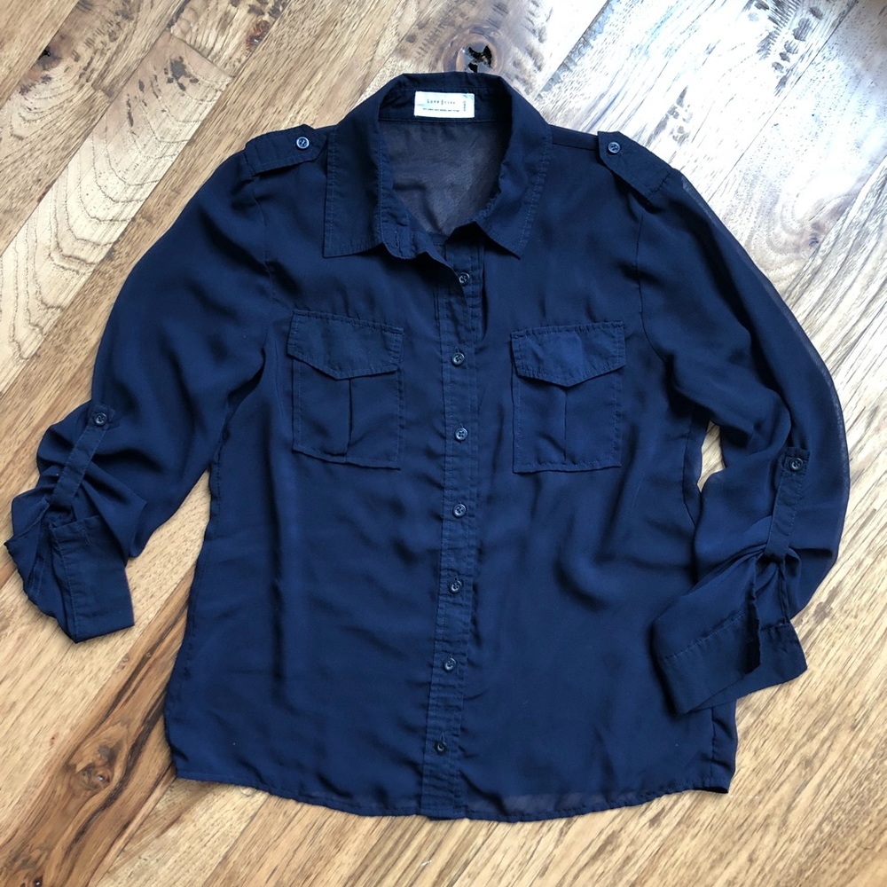 Sheer Navy Button Down Blouse